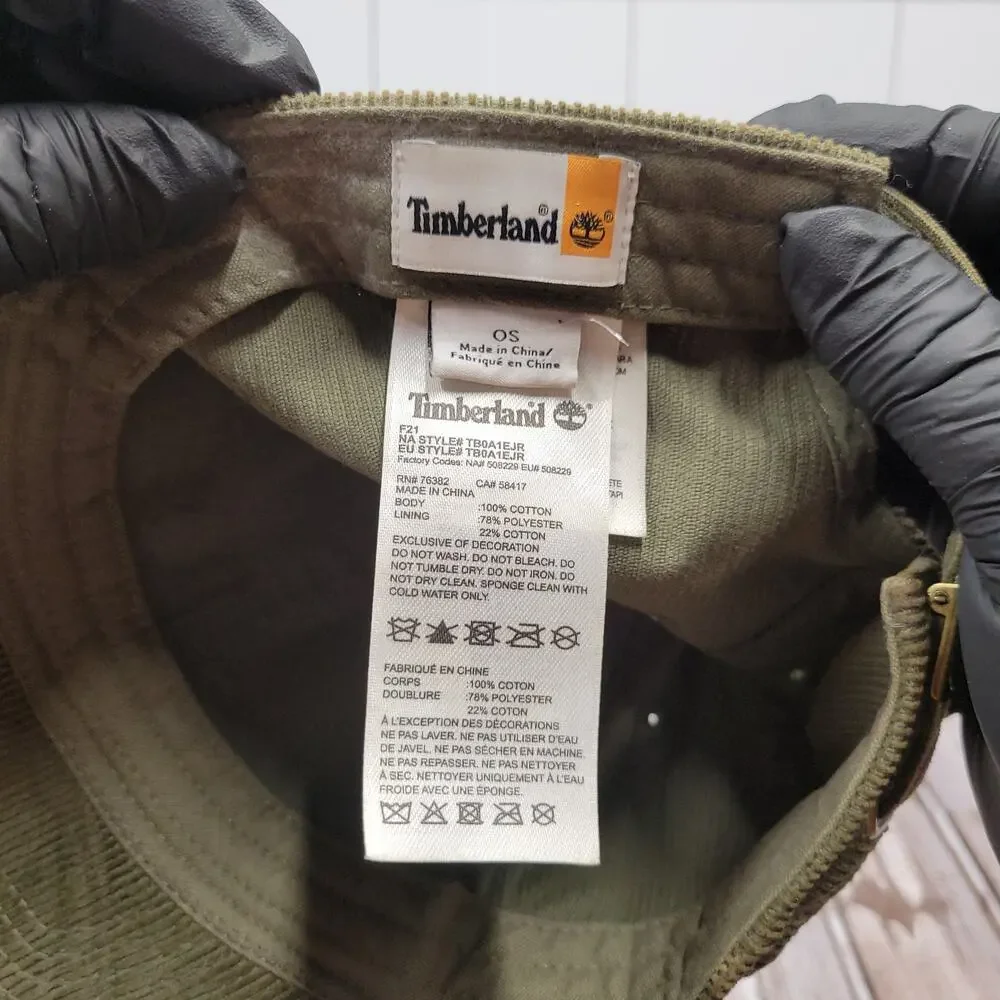 Timberland Corduroy Dad Hat Olive Green Adjustable Strapback Cap Logo OS
